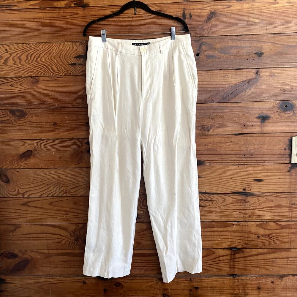 Lauren Ralph Lauren Cream Pleated Linen Pants size 10